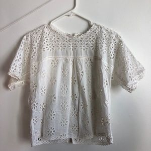 Doen White Short Sleeved Blouse with Flowers
